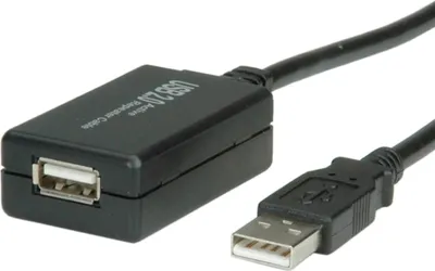 Produktbild von VALUE USB 2.0 Verlängerung, aktiv, mit Repeater, schwarz, 12 m