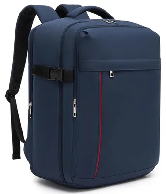 Image de Sac à dos de voyage - Sac à dos cabine - Compatible Ryanair/Eurowings - 40 x 30 x 20 cm - 20–35 litres - Port de charge USB - Compartiment pour ordinateur portable jusqu'à 39,6 cm - Bleu