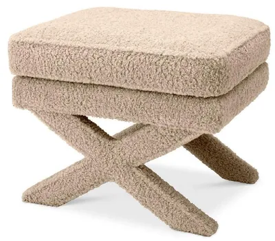 Produktbild von Casa Padrino Luxus Hocker Sandfarben - Rechteckiger Sitzhocker - Kreuzhocker - Luxus Möbel