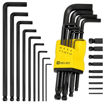 Produktbild von KRUMAD Innensechskantschlüssel Set 9-teilig, Kugelkopf, 1,27–10 mm, klappbarer Halter, für Fahrrad, Möbelmontage und Werkstatt, KI-generiertes Bild