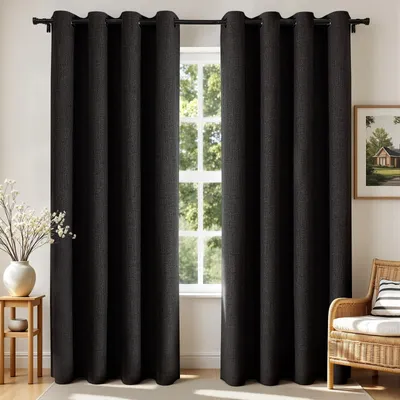 Verdunkelungsvorhänge, 2er-Set, 132 x 213 cm, schwarz, Wärmeisolierung