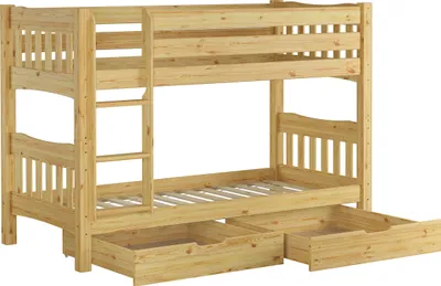Produktbild von Etagenbett Kiefer Massivholzbett 90x200 Stockbett Hochbett Zubehör wählbar V-60.15-09Ni70 Rollrost und Doppelbettkasten inkl.