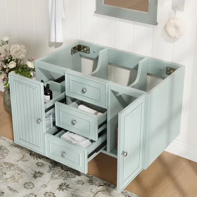 Imagen del producto de Mueble suspendido para lavabo, 78,5 x 46 x 46,8 cm, armario verde para lavabo con tres cajones y espacio de almacenamiento para el baño