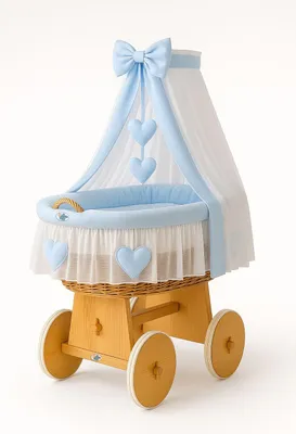 Image de LIT POUR BÉBÉ MY SWEET BABY en fibre naturelle bleue avec baldaquin et matelas premium