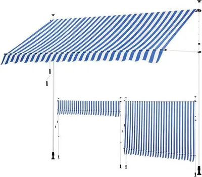 Obrázek produktu pro Modrá balkonová markýza 300 cm, s nastavitelnou výškou, odolná proti UV záření, voděodolná