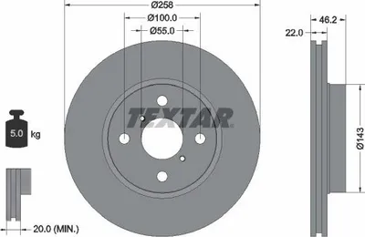 Obrázok produktu pre 2 brzdové kotúče Textar 258 mm vpredu pre Toyotu Yaris