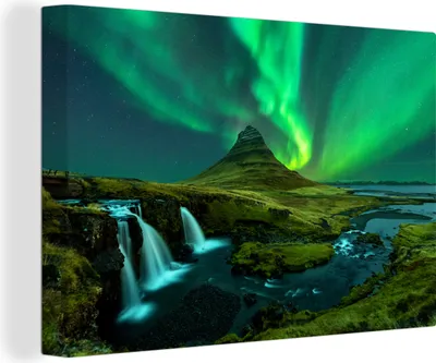 Obrázek produktu pro OneMillionCanvasses® - Obrazy na plátně - 140x90 cm, Aurora Borealis nad Islandem, nástěnné umění Vytisknout Nástěnná dekorace