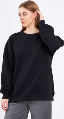 Produktbild von COMEOR Sweatshirt Damen Bequemer Oversize Pullover aus Baumwolle, Langarmshirt als Basic Pulli ohne Kapuze Regular Fit (Schwarz XL)