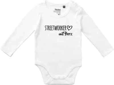 Produktbild von Huuraa Baby Body Streetworker mit Herz 62 White  Baumwolle Fairtrade Langarmbody Geschenkidee