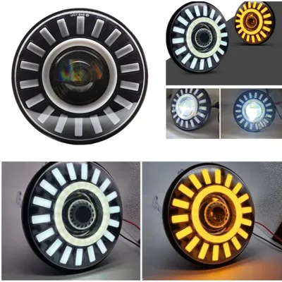 Produktbild von Universaler 7-Zoll (18 cm) LED-Halogen-Scheinwerfer 12–24V Abblend-/Fernlicht mit DRL-Tagfahrlicht, weiß-gelbem Blinker für ATV