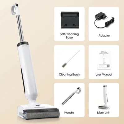 Image de T9 - Aspirateur-laveur sans fil à batterie pour sols - Puissance d'aspiration 15 000 Pa - Autonomie 45 min - Filtre HEPA - Écran LCD - Blanc