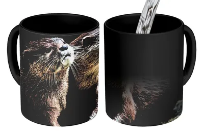Obrázok produktu pre MuchoWow® Magický pohár Vydry sa navzájom držia 350 ml Pohár na zmenu farby Darček Nápad na darček - Foto hrnček