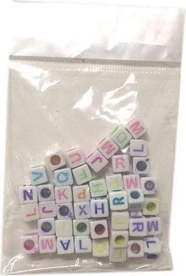 Produktbild von 40 Loom Beads für Loom Gummibänder "Würfel mit Buchstaben"