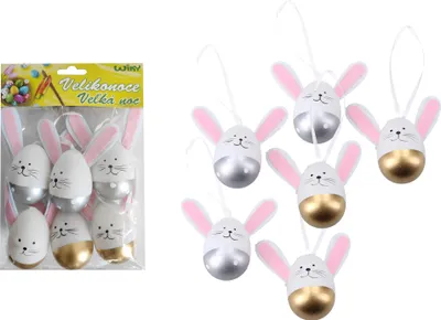 Obrázok produktu pre Dekoratívne maľované plastové vajíčko na zavesenie, 6 cm, 6 kusov