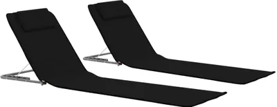 Produktbild von Klappbare Strandmatte 2 Stk. Stahl und Stoff Schwarz