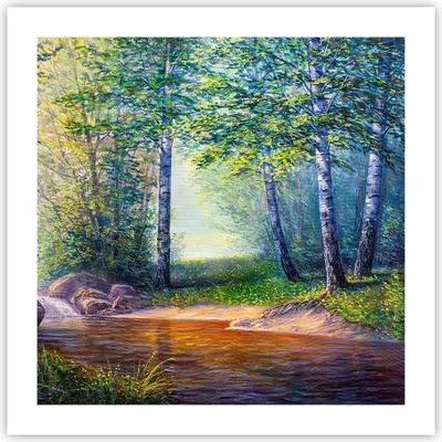 Produktbild von Poster - Poster ohne Rahmen - Wiese Wasser Baum - 50x50 cm - Wand Bild - Wanddeko - Wandbilder - Kunstposter - Wandposter - Bilder - Kunstdruck - Wanddekoration - Wandbild - P2XAC50x50-4063