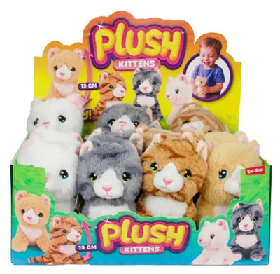 Produktbild von Sitzende Plüschkatze (Kätzchen), 15 cm, 4 Farben, 12 Stück pro Karton, ab 2 Monaten