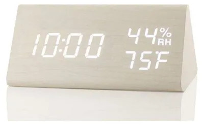 Produktbild von Digitaler Wecker, mit elektronischer LED-Zeitanzeige aus Holz, 3 Alarmeinstellungen, Feuchtigkeits- und Temperaturerkennung, elektrische Holzuhren für Schlafzimmer, Nachttische