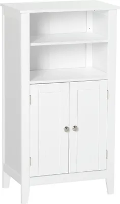 Produktbild von kleankin Badezimmerschrank mit verstellbaren Regalen und 2-türigem Schrank, Mehrzweck-Holzschrank, weiß, 50x30x93cm