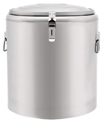 Produktbild von Getränkespender Edelstahl - Isolierbehälter 32 l - 2,5 cm PolyurethanIsolierung - Hält warm/kalt 8 Std - Auslaufsicher mit Tragegriffen - Silber