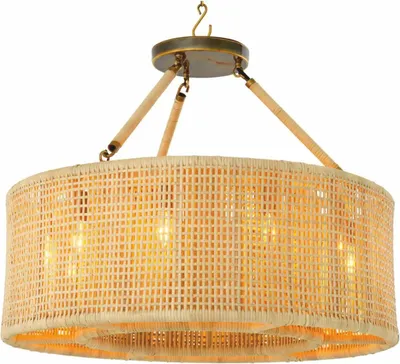 Image de Casa Padrino Lustre de luxe en rotin naturel Ø 80 cm - Luminaires de luxe