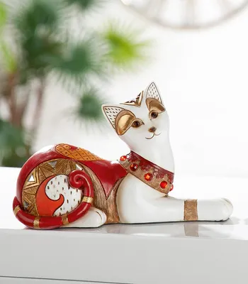 Zdjęcie produktu dla GILDE Figur, Katze, orientalisch, Kunstharz, beige, rot, , L. 9 cm, B. 21 cm, H. 14 cm 36878 /Abverkauf nur solange Vorrat reicht
