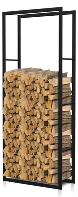 Immagine prodotto di Ikodm, scaffale per legna da ardere, dimensioni 100 x 80 x 25 cm, metallo nero, monopezzo, capacità di carico fino a 150 kg, stabile e salvaspazio