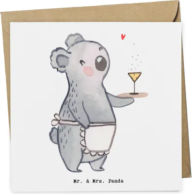 Produktbild von Mr. & Mrs. Panda Grußkarte Gastwirtin Herz - Weiß - Geschenk, Klappkarte, Rum, Gaststätte, Bar, Kneipe, Cocktails, anlasskarte, doppelkarte, Glückwunschkarte, faltkarte