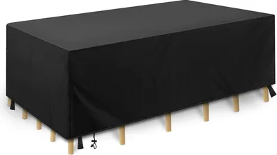 Produktbild von Gartentisch Abdeckung 155x95x68cm Wasserdicht Oxford Anti-UV Schwarz Winddicht Winterfest für Gartenmöbel Sitzgruppe
