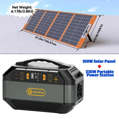 Immagine prodotto di Stazione di ricarica portatile P56 - Generatore solare da 330 W - Batteria da 288,6 Wh - Pannello solare da 100 W incluso - Presa UE - Per campeggio, camper e attività all'aperto