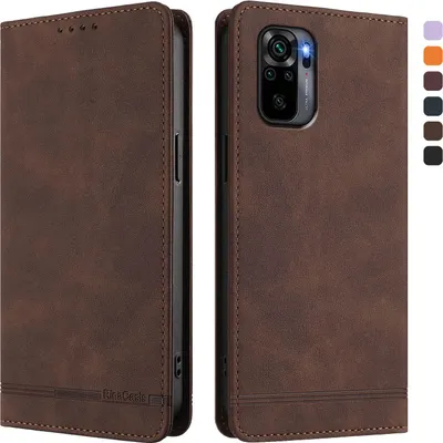 Produktbild von Hülle für Xiaomi Redmi Note 10S/Note 10 4G, Retro Kunstleder Ständer Klapphülle mit Kartenfächer und Magnetische Braun