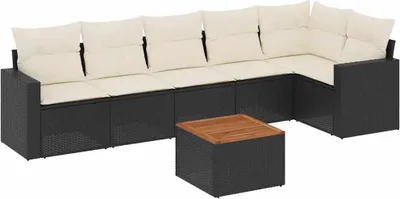 Produktbild von vidaXL 7-tlg. Garten-Sofagarnitur mit Kissen Schwarz Poly Rattan