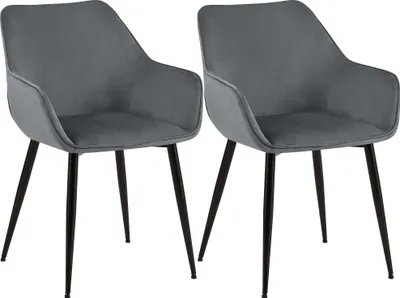 Produktbild von 2er Set Esszimmerstuhl HORID - Samt Dunkelgrau 52x63x82 cm | Essstühle Esszimmerstühle Küchenstühle Wohnzimmerstühle