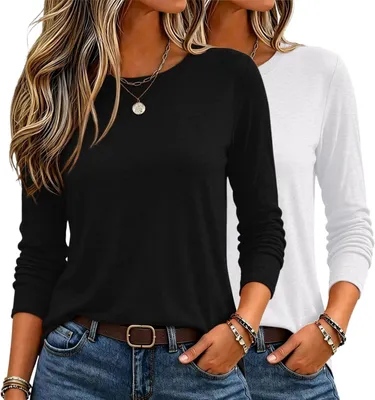 Productafbeelding van Dames shirt met lange mouwen en ronde hals, effen model in slim fit