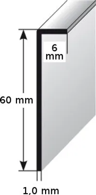 Produktbild von Einklebe-Sockelleiste für Designbeläge, Höhe: 60 mm, Breite: 6 mm, Aluminium (silber eloxiert), ungebohrt, Typ: 464