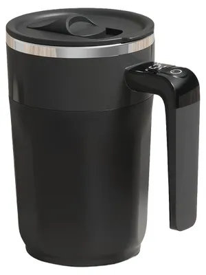 Produktbild von 400 ml selbstrührender Kaffeebecher mit Temperaturanzeige (schwarz) – wiederaufladbar, automatischer Rührbecher mit Deckel für Kaffee, Milch & Getränke