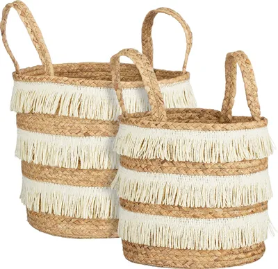 Image de Mica Decorations Corbeille de rangement - Lot de 2 - H30 x Ø32 cm - Jacinthe d'eau - Marron