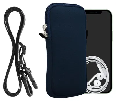 Produktbild von kwmobile Handytasche für Smartphones XXL - 7" - Neopren Handy Hülle Marineblau mit Kordel - Handy Tasche mit Handykette 17,7 x 8,5 cm Innenmaße