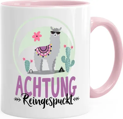 Produktbild von Kaffeetasse Lama Achtung reingespuckt Bürotasse Spruchtasse MoonWorks® rosa unisize