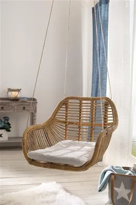 Produktbild von Hängesessel aus Rattan mit Kissen, Korbsessel, Rattansessel, Hängesitz