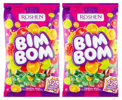 Produktbild von Set 2x Bonbons Bim Bom Roshen Hartbonbons mit Fruchtfüllung 1 kg