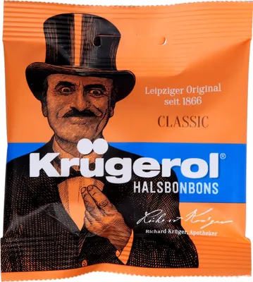 Produktbild von Open Food Krügerol Halsbonbons Classic - Krügerol GmbH - 50 g, 50 g, C, e330, Thymian, Öle (Pfefferminz, Anis), Natürliches Birnenaroma, Zucker, Menthol, Säuerungsmittel:..., 1651 kJ, 391 kcal