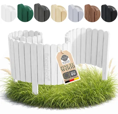 Immagine prodotto di Floranica Bordura aiuola Bordo prato Legno 40 x 100 cm Bianco Recinzione giardino Bordura arrotolabile Palizzata