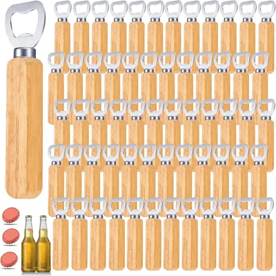 Obrázok produktu pre Otvárač na fľaše 60 ks, drevená rukoväť, nehrdzavejúca oceľ, pre kuchyňu