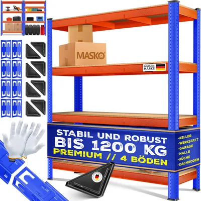 Produktbild von MASKO® Schwerlastregal Lagerregal Kellerregal 180x90x60cm verstellbare Ablagen MDF-Platten Werkstatt-Regal aus Metall Steckregal Stahlgestell Werkbank