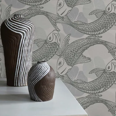 Produktbild von TADESSI Tapete Tiere Guiseppina M1-No.1592 Vliestapete Grau Weiß Fische Wohnzimmer Schlafzimmer Küche