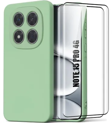 Image de Coque + 2 Verres Trempés pour Xiaomi Redmi Note 15 Pro 4G, Silicone Liquide Anti-Rayure - Vert