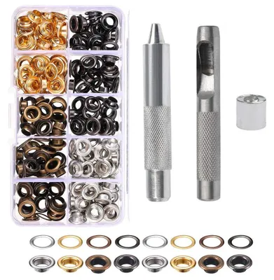 Imagen del producto de Kit de ojales: 100 juegos, ojales metálicos de 10 mm para lonas y telas