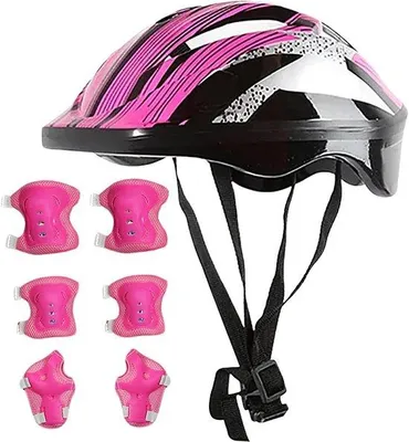 Immagine prodotto di Set di protezione per bambini - Casco leggero, gomitiere e ginocchiere per skateboard, bicicletta, sci e snowboard (3-10 anni)