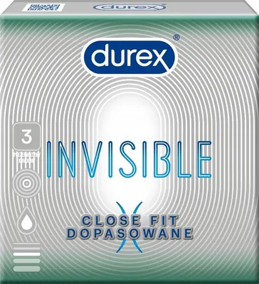 Zdjęcie produktu dla Prezerwatywy, Durex Invisible Close fit, 3 sztuk